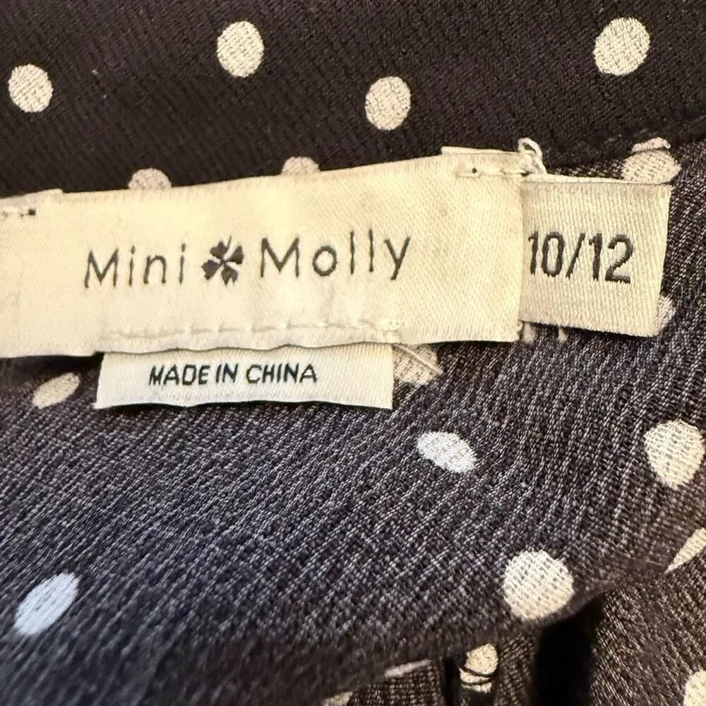 NWOT Girls Mini Molly Polka Dot Ruffled Long Sleeve Blouse Brown White Size 10/1